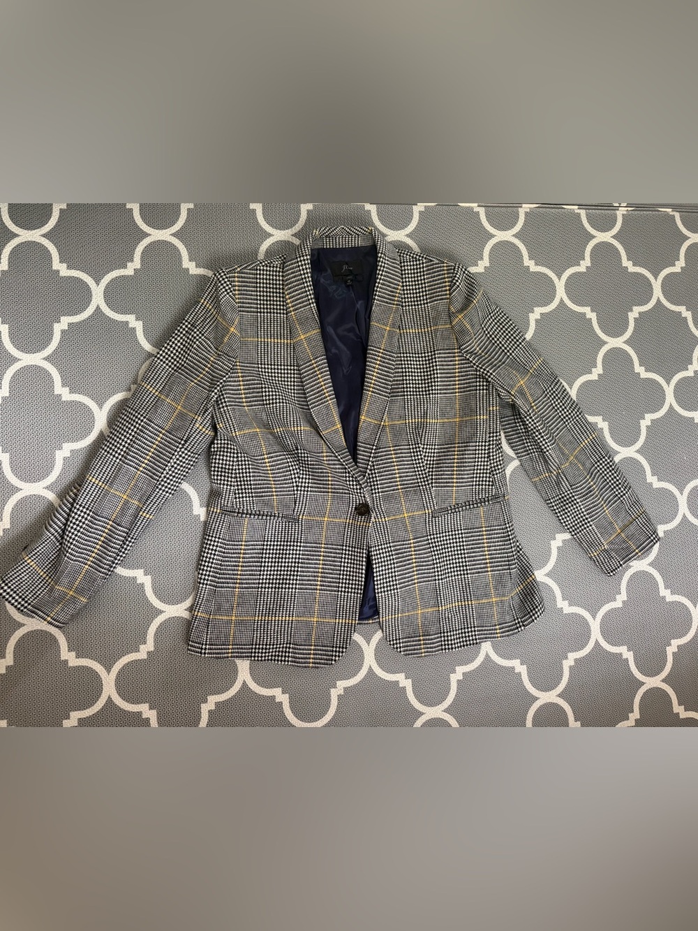 J.Crew parke plaid Single-Button Blazer Black and White Yellow Windowpane 16